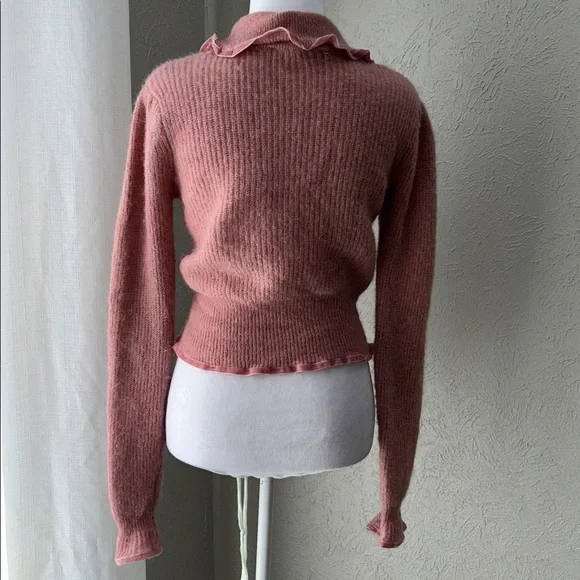 ZARA Pink Ruffle Trim Knit Cardigan Sweater Button Front Size Small - Picture 7 of 11